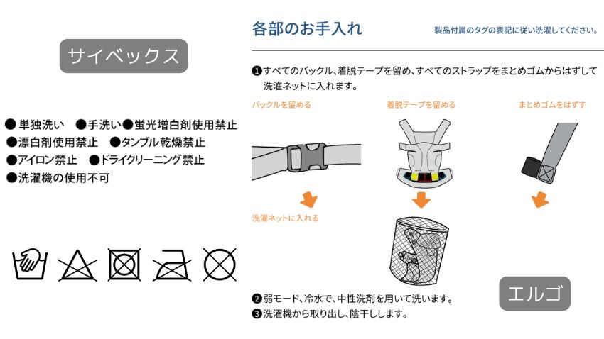 サイベックスコヤキャリア・エルゴ：お手入れ